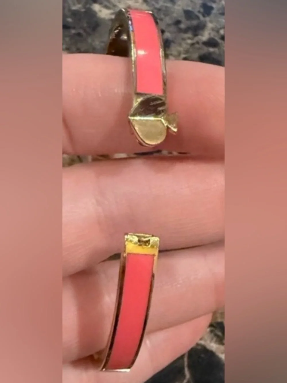 Kate Spade Thin Pink & Gold Signature Spade Enamel Hinged Bracelet - EUC - Picture 5 of 6